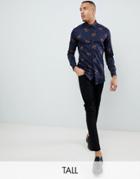Ted Baker Tall Smart Oxford Shirt With All Over Panther Print - Navy