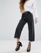 Noisy May Wide Leg Crop Jean With Raw Edge - Black