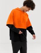 Asos Design Oversized Hoodie With Double Layer Sleeve And Hem In Orange - Orange