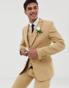 Asos Design Wedding Super Skinny Suit Jacket In Stone Wool Blend Micro Check - Beige