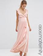 Asos Maternity Soft Maxi Dress With Ruffle - Pink