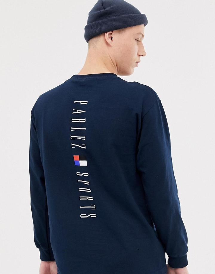 Parlez Long Sleeve T-shirt With Back Print In Navy - Navy