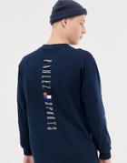 Parlez Long Sleeve T-shirt With Back Print In Navy - Navy