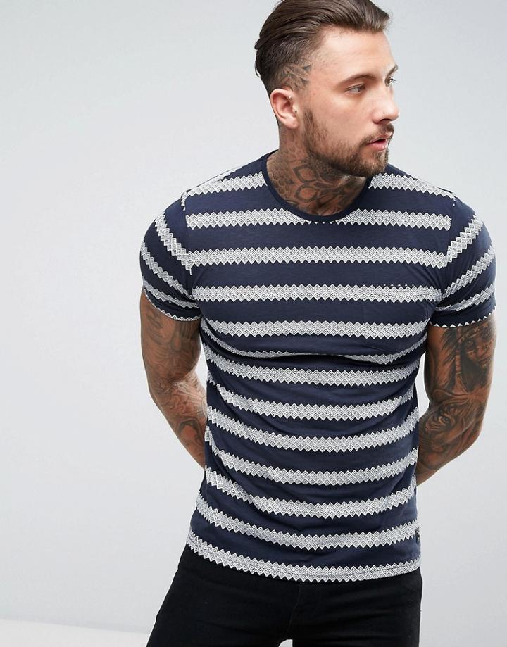 Brave Soul Summer Tribal Print T-shirt - Navy