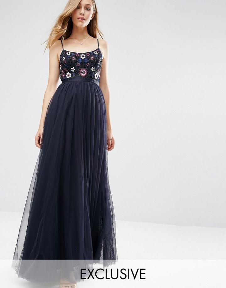 Needle & Thread Embellished Folk Midi Dress - Navy