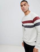 Produkt Cotton Knitted Sweater With Sport Stripe - Gray