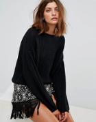 Stradivarius Slouchy Round Neck Sweater - Black