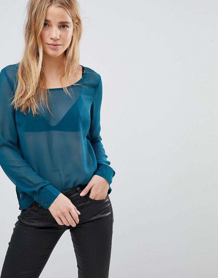 Qed London Sheer Blouse - Green