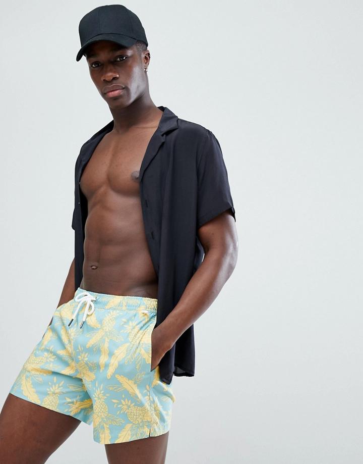 Abercrombie & Fitch Pineapple Print Swim Shorts Badge Pocket Logo In Aqua - Blue