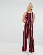 New Look Stripe Wide Leg Jumpsuit - Black