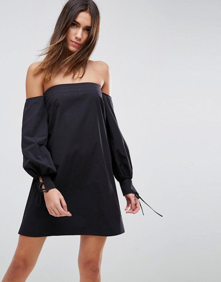 Asos Off Shoulder Dress With Dramatic Sleeve - Black