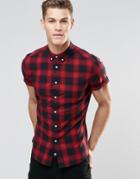 Asos Skinny Shirt With Red Shadow Check In Short Sleeve - Red