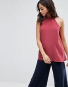 Warehouse Halterneck Top With Frill Detail - Pink