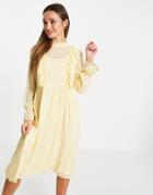 Vila Recycled Midi Dress With Frill Detail In Yellow