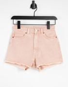 Monki Kelly Organic Cotton Cut Off Denim Shorts In Pink