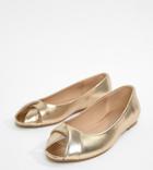 Asos Design Leeva Wide Fit Peeptoe Ballet Flats - Gold