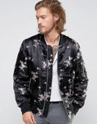 Asos Floral Jacquard Bomber Jacket In Black - Black