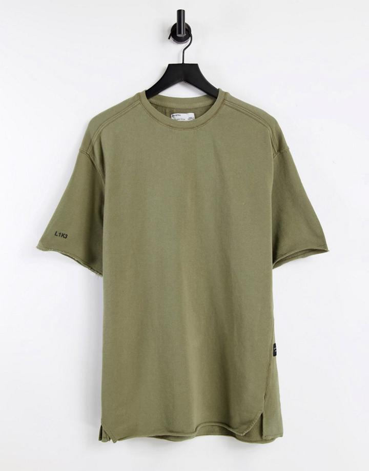 Bershka Washed T-shirt With Raw Edge In Green