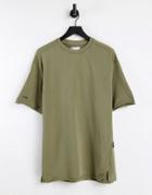 Bershka Washed T-shirt With Raw Edge In Green