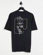 Selected Homme Organic Cotton Oversized T-shirt With Face Sketch Back Print In Black