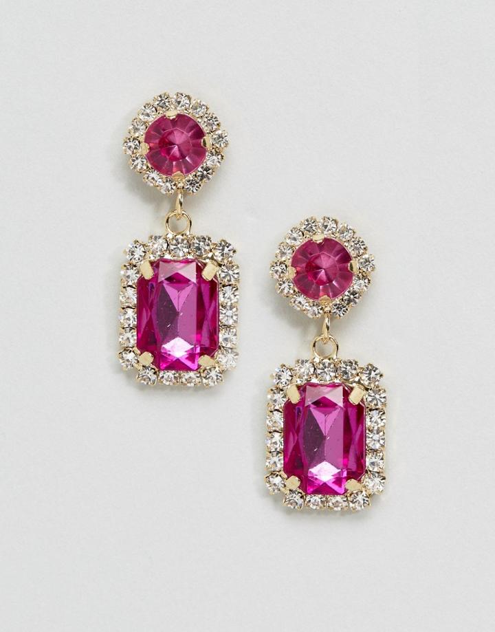 Asos Double Jewel Drop Earrings - Pink