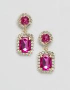 Asos Double Jewel Drop Earrings - Pink