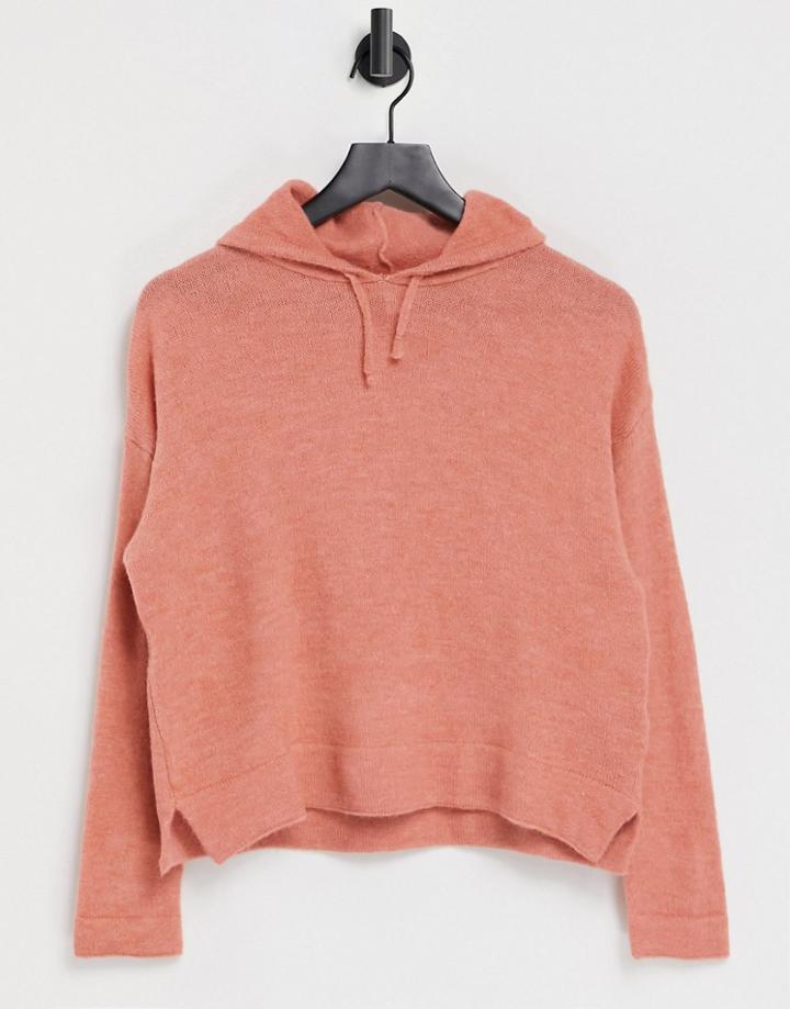 Topshop Knitted Hoodie In Coral-pink