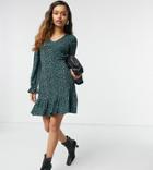 River Island Petite Long Sleeve Ruffle Hem Mini Dress In Black-blue