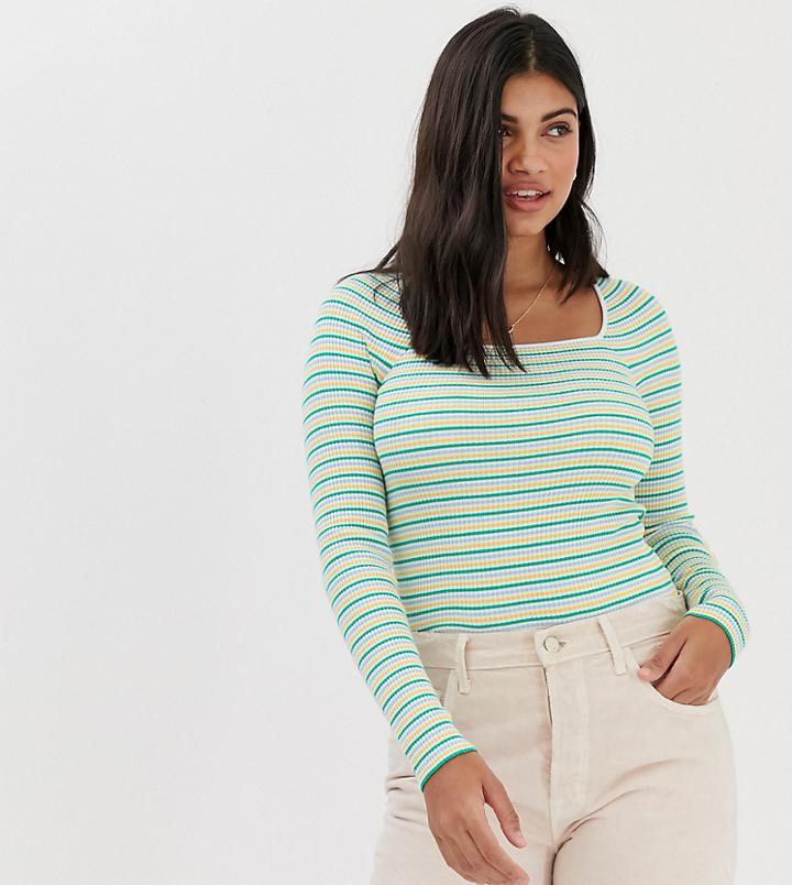 Miss Selfridge Top With Square Neck In Stripe-multi