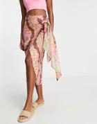 Asos Design Sarong Wrap Midi Skirt In Mixed Paisley Floral-multi