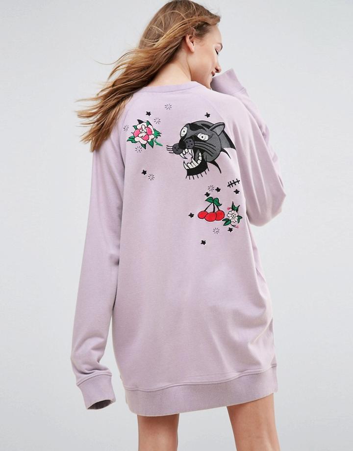 Asos X Lot Stock & Barrel Embroidered Sweat Dress - Purple