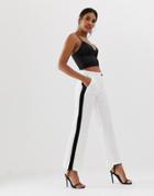 Morgan Cigarette Pants With Side Stripe In Ivory-white