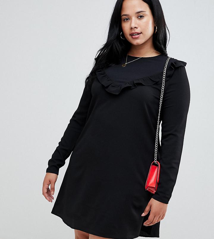 Brave Soul Plus Ginny Frill Detail Dress-black