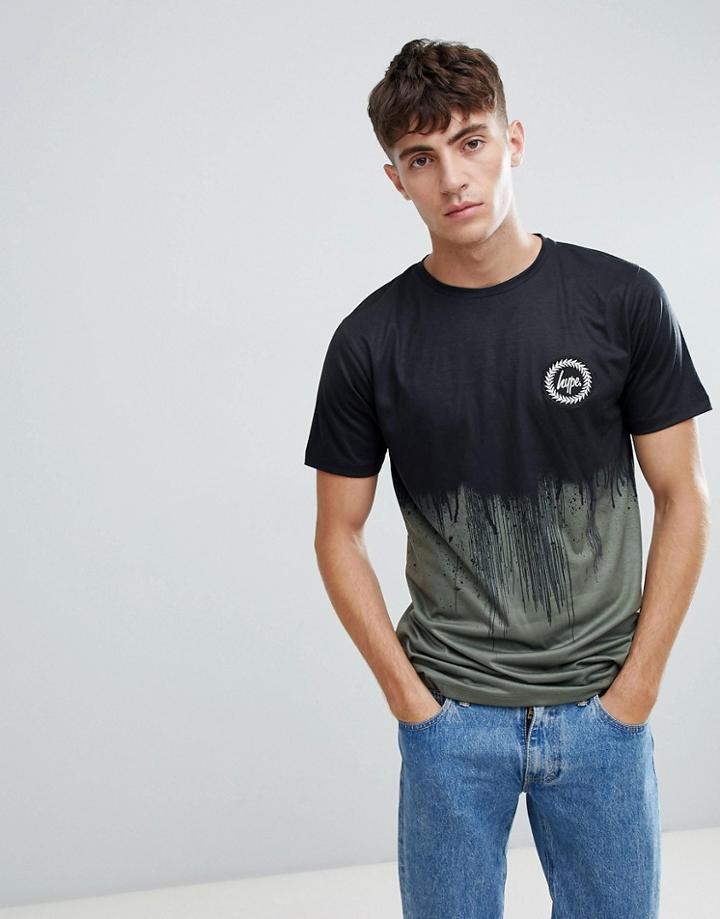 Hype T-shirt With Khaki Drip Print - Green