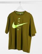 Nike Swoosh Boyfriend Multi Logo T-shirt In Khaki Green