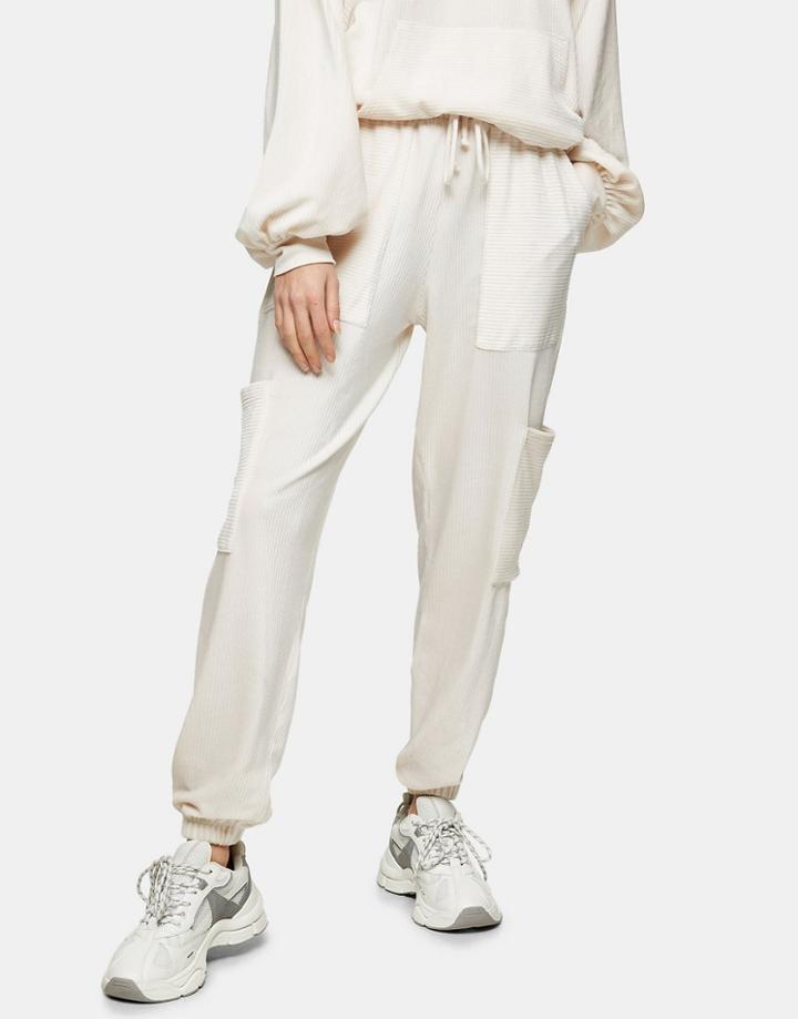 Topshop Cord Sweatpants In Ecru-brown