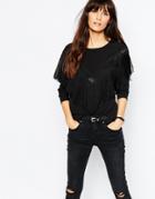 Vero Moda Fringed Front Top - Black
