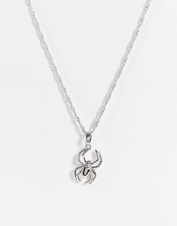 Topshop Spider Pendant Necklace In Silver