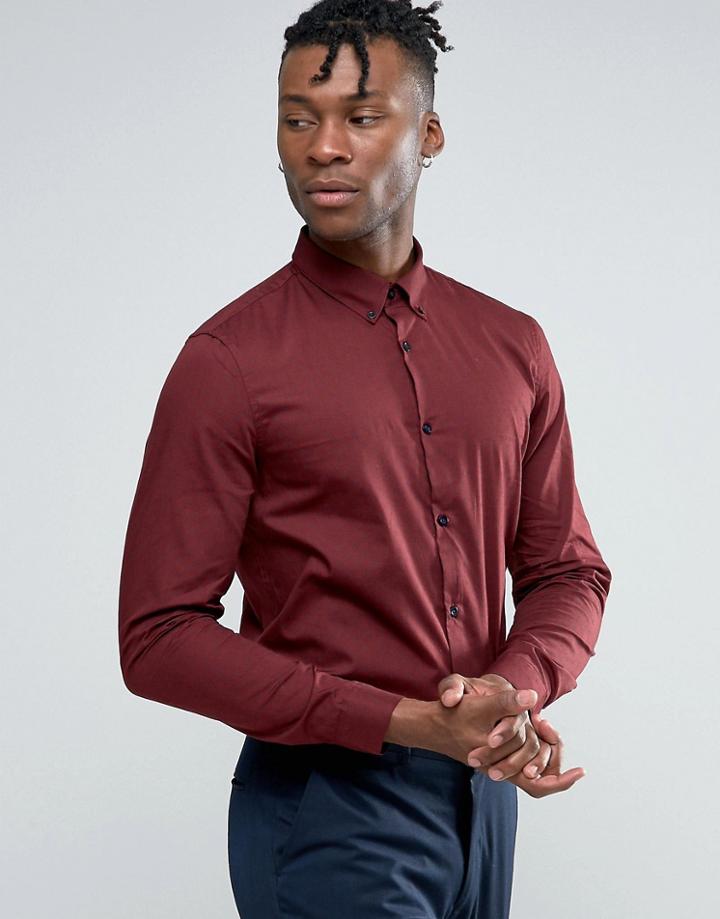 Burton Menswear Slim Printed Oxford Shirt In Red - Red