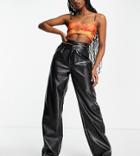 Missguided Faux Leather Cut Out Waistband Pant In Black