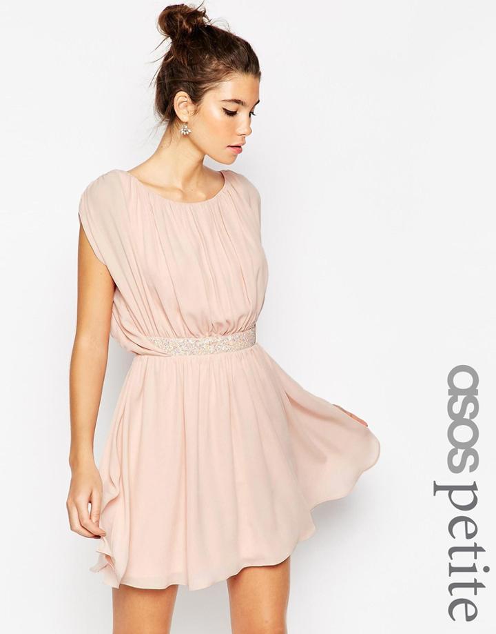 Asos Petite Embellished Waist Mini Dress - Nude