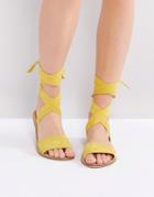 Asos Famous Suede Tie Leg Sandals - Yellow