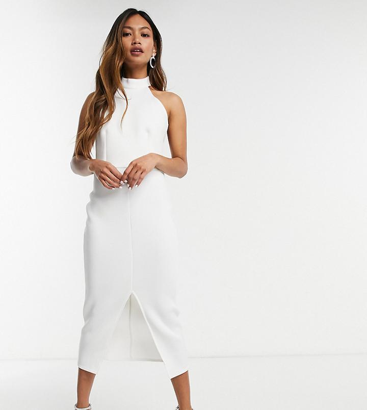 True Violet High Neck Backless Split Body-conscious Midi Dress In Ivory-white