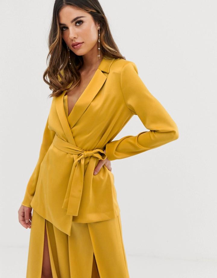 Asos Design Satin Tailored Soft Jacket Two-piece-gold