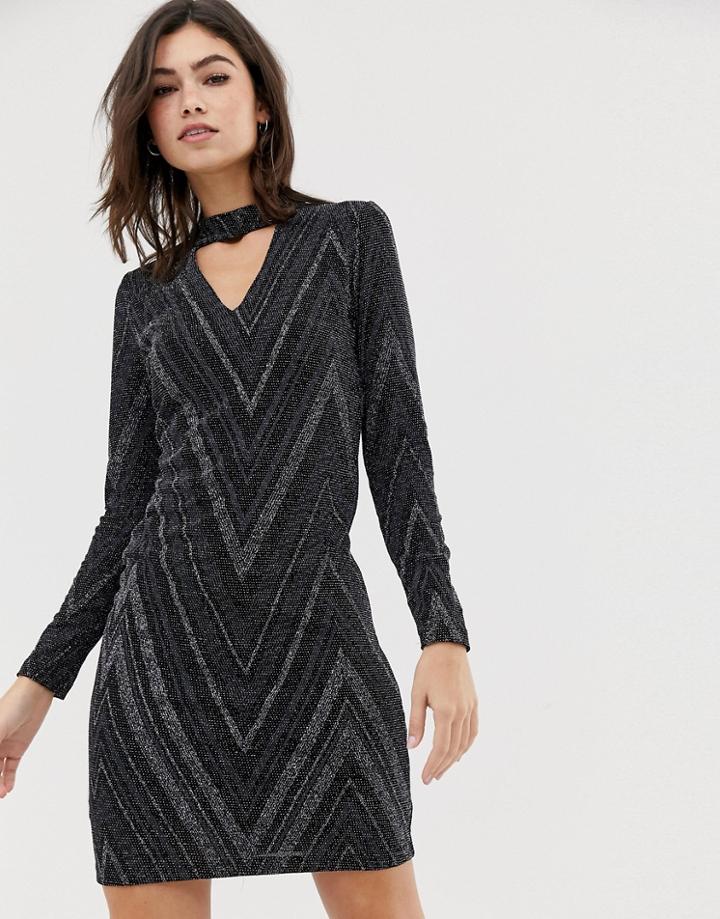 Oasis Glitter Bodycon Dress With Cut Out Detail In Black - Multi