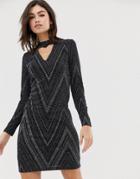 Oasis Glitter Bodycon Dress With Cut Out Detail In Black - Multi