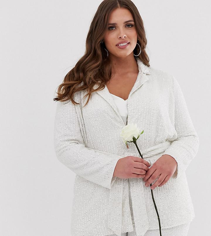Asos Edition Curve Embellished Blazer - White