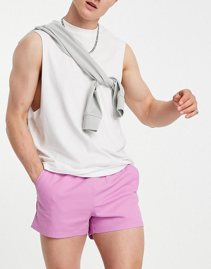 Asos Design Skinny Super Short Chino Shorts With Elasticated Waist In Bright Pink