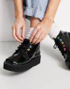 Kickers Kick Hi Stack Chunky Boots In Black Patent Leather