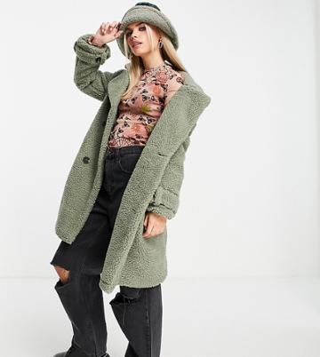 Violet Romance Petite Sherpa Coat In Sage Green